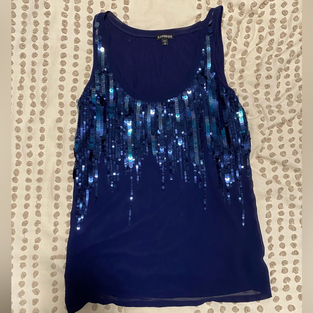Blue Express sequin top, size medium